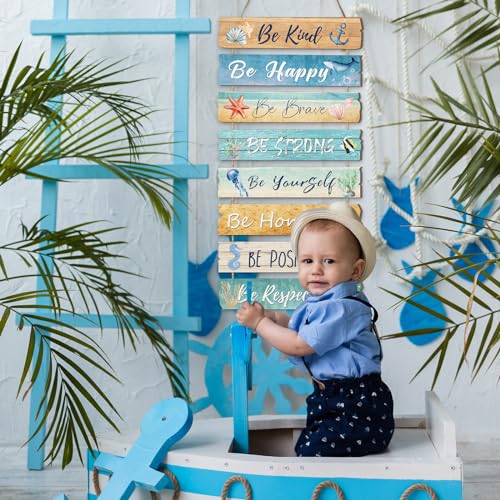 JarThenaAMCS Ocean Wall Decor Inspirational Summer Beach Wooden Hanging Sign Sea Creature Theme Plaque Sign for Home Bedroom Classroom Door Decorations - style: Summer Beach