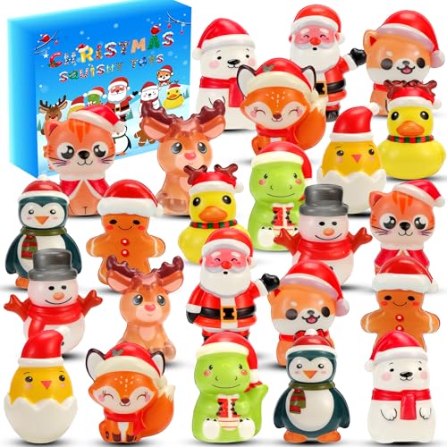 24PCS Christmas Squishy for Party Favors Gifts, Stress Relief Toys for Goodie Bags Pinata Fillers, Stocking Stuffer for Kids, Treasure Box Carnival for Prizes Rewards, Fidget Squeeze Advent Calendar - style: Christmas