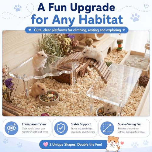 Ripeng 2 Sets Acrylic Hamster Play Platform Cage Accessories Small Pets Plastic Transparent Play Stand for Gerbils Dwarf Syrian Hamsters Mice Chinchilla Parrot Bird Small Animals