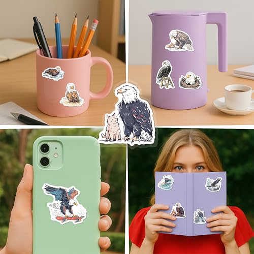 100 PCS Eagle Stickers Pack – Waterproof Vinyl Decals for Water Bottles, Laptops, Phones, Notebook, Cars – Cool Vibrant Graphics for Eagle Enthusiast - color: Eagle