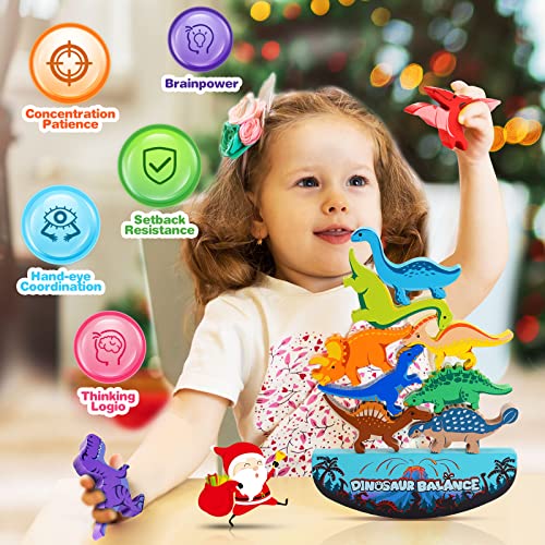 IPOURUP Dinosaur Toys for Kids 3-5: Wooden Stacking Montessori Toys for 3 4 5 6 7 8 Year Old Boys Girls Birthday Gifts for Kid Ages 4-8 Balance Competition Game for Family Stocking Stuffers - style: Dinosaur Blocks
