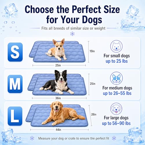 2 Pack Dog Cooling Mats 25" x 19", Q-Max 0.5+ Arc-Chill Fiber Self-Cooling Pet Pads, Thick Durable Cool Touch Crate Mats for Small Dogs, Cats & Puppies, Non-Slip Washable, Gel-Free Pet-Friendly Design - size: 25" x 19" - 2 Pack/ Cats & Puppies