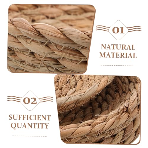 Natural Straw Breeding Nest Bowls, 5 Pack Woven Grass Rabbit Bedding Mats, 8 Inch Flat Bottom Cattail Fiber Hatching Cave for Quail Pigeons Bunnies, Edible Chinchilla Chew Toys