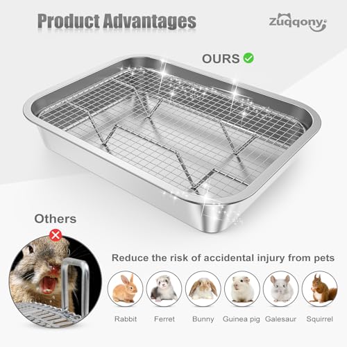 Stainless Steel Exotic Pets Potty Mesh With Tray Type Excrement Collector Metal Mesh Tray Type Small Animal Toilet Trainer Suitable for Rabbits Guinea Pigs Squirrels Ferrets Hedgehogs Hamsters