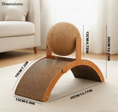 2-in-1 Rabbit Scratching Toy - Natural Sisal Ball & Corrugated Cardboard Pad Bunny Claw Scratcher, Stable Wood Arch Bridge Interactive Toys for Rabbits, Kittens, Ferrets, Chinchillas