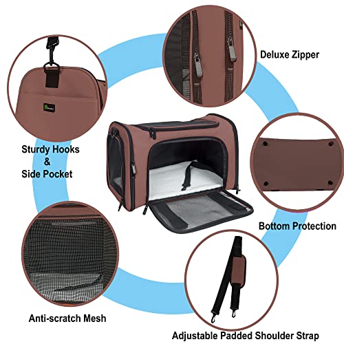 Soft Sided Carrier for Small Medium Cats Dogs,TSA Airline Approved Collapsible Travel Pet Carrier (Medium, Brown) - color: Brown, size: Medium