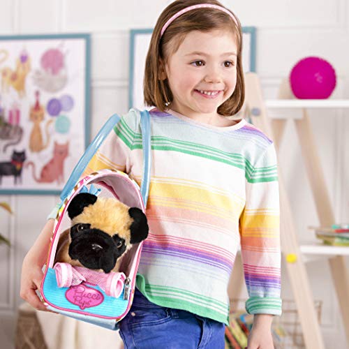 Pucci Pups Plush Puppy Set, Pug with Zigzag Carrier Bag, Pet, 3-Piece Set | 3-piece toy pet set with plush pug, pink zigzag carrier bag, and comb for pretend pet play; mesh zip front; 2+ Years - style: Pug - Zigzag Print Bag