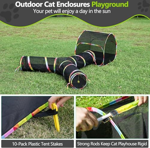 Outdoor Cat Enclosure, 3-in-1 Portable Pop Up Cat Mesh Tent with Tunnel for Cat Run, Easy Set Up and Foldable Catio Playground for Indoor Cats, Rabbits & Small Animals, Includes Storage Bag - size: 3-in-1 cat enclosures set