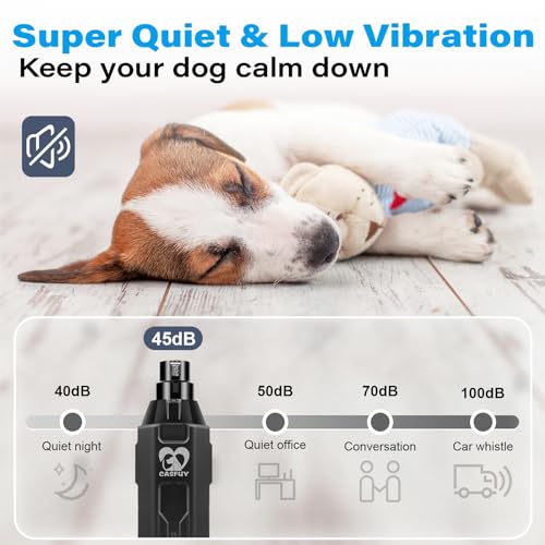 Casfuy 6-Speed Dog Nail Grinder - Newest Enhanced Pet Nail Grinder Super Quiet Electric Dog Nail Trimmer Rechargeable Painless Paws Grooming & Smoothing Tool for Large Medium Small Dogs (Grey) - color: D-Grey