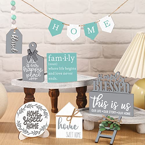 FairySandy 11 pcs Home Tiered Tray Decor This is us Rustic Farmhouse Tiered Tray Decorations Set Home Wooden Signs Vintage Farm Animal Farmhouse Tabletop Wood Signs for Kitchen Table Shelf Decor - style: Minimalist