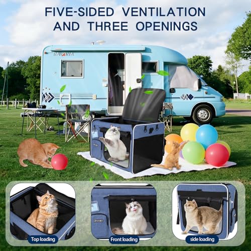 Extra Large Cat Carrier with Litter Box for Car Travel, Blue | 24"L x 17"W x 17"H, Lockable Safety Zippers and Seatbelt Loops, for 1 Medium-Large Cat or 2 Small Cats Under 55 lbs - color: Blue