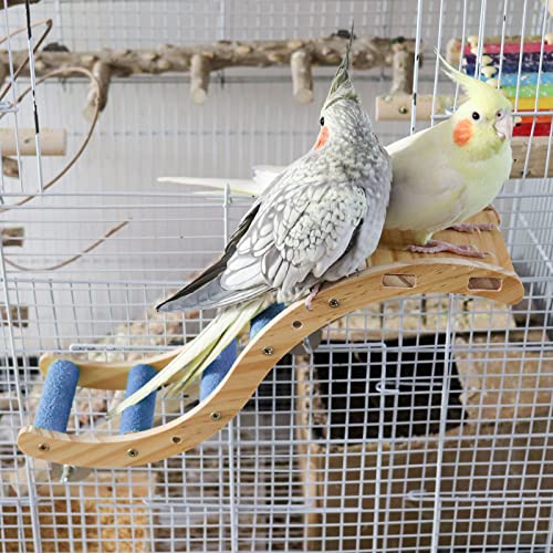 Bird Ladder Bridge, Wooden Pet Parrot Hamster Climbing Ladder Toys, Pet Bird Cage Accessories, Wood Climbing Ladder Perch for Bird Parrot Hamster Squirrel Sugar Gliders Parakeets Cockatiels(S Shape) - color: Blue