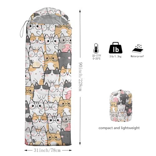 QOOMO Camping Sleeping Bags,3 Season Warm & Cool Weather,Lightweight,Waterproof Sleeping Bags for Adults & Kids,Traveling,and Outdoors,Camping Gear Equipment - color: Kawaii Cat 2