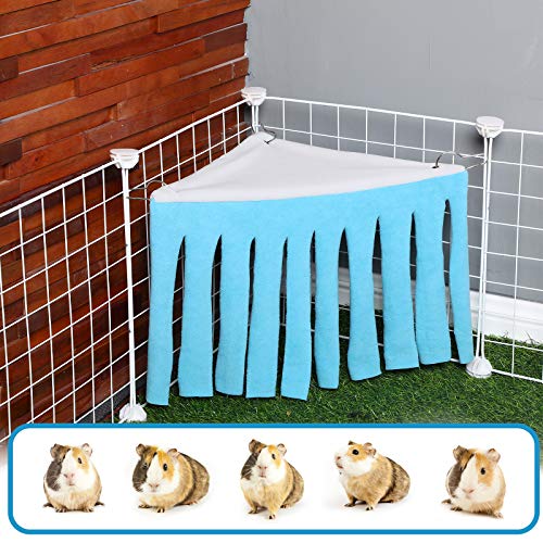 Shappy 2 Pcs Guinea Pig Hideout Hideaway Corner Fleece Toys Cage Accessories Cute Ferret Hammock for Ferrets Chinchillas Hedgehogs Small Pets(Grey with Blue, Grey with Green, Patternless)