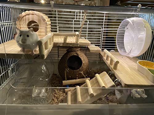 Wooden Platform with Ladder, Pet Activity Structure, Bird, Chinchilla, Guinea Pig, Hamster, Rat Cage Accessories