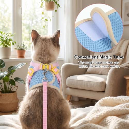 Cat Harness and Leash Set Escape Proof Adjustable Kitten Harness Breathable Mesh Vest Cat Walking Harnesses with Reflective Strips and Flower for Kitty Puppy Bunny (XS)