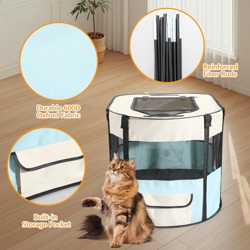 Portable Cat Playpen, Foldable Pet Tent with Carry Bag, 32 x 24 x 22 in | 360° Mesh Ventilation, 600D Oxford Fabric, Top Zip Access, 4 Tent Pegs, Indoor Outdoor Use - style: 32 x 24 x 22 inch