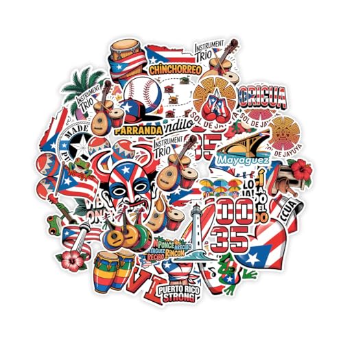 Vybonz Puerto Rico Sticker Flag Culture Decal Island Music Travel | Puerto Rico Stickers with Flag and Culture Symbols for Travel Lovers, Laptop, Water Bottle, Notebook and Souvenir Use - color: Puerto Rico, size: 3in