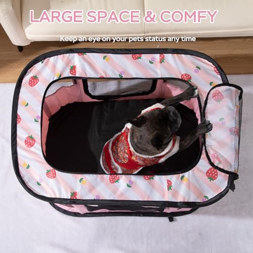 Portable Pet Playpen, Cat Playpen for Indoor Cats Enclosed，Kitten Playpen Indoor with Resistant Breathable Shade Cover,Indoor Outdoor Use for Small Medium Pet (M, Pink) - color: Pink, style: Medium（31.5"L x 23.6"W x 21.7"H）