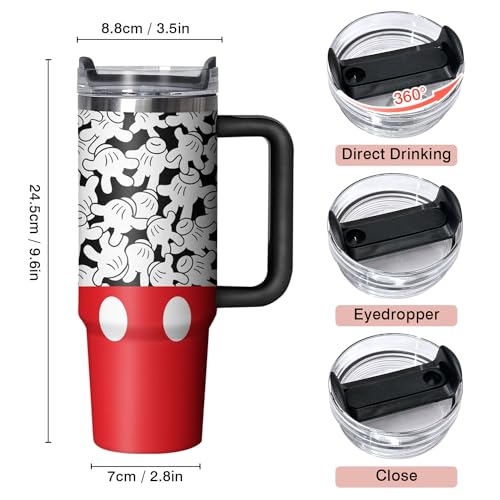30oz Cartoon Mouse Tumbler with Handle and Straw Lid | Stainless Steel Insulated Tumbler, BPA FREE Travel Coffee Mug Cup for Car Cold and Hot - Birthday, Christmas Gift - color: Palm, size: 30 Ounces