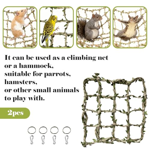 2 Packs Pet Bird Climbing Rope Net Small Animal Rope Net Bird Climbing Net for Rats Parakeet Cockatiel Cockatoo Conure African Grey Budgie (S 11.02 * 13.78inch) - size: S