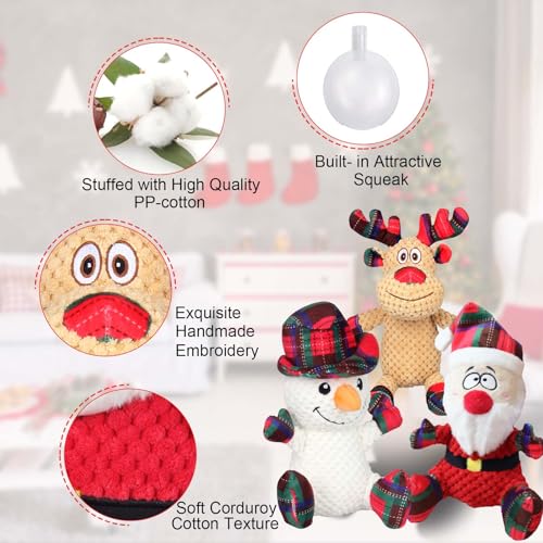 3 Pack Dog Christmas Squeak Toys, Plush Squeaky Medium & Small Dog Chew Toys, Stuffed Squeaky Toys for Dogs Puppy - Funny Cute Dog for Dog Birthday - color: christmas red