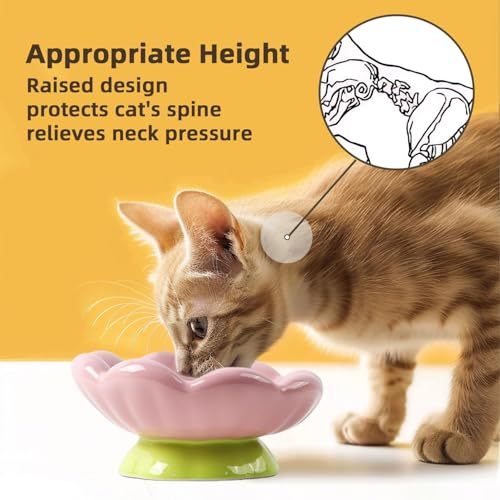 DIF DECO Ceramic Raised Cat Bowl, Pink Elevated Food Bowls for Food and Water Protecting Spine and Whisker Friendly,Tulip Shape Cute Pet Feeder Dish for Indoor Cats and Small Dogs(Height 3.3 inch) - size: Height 3.3 inch