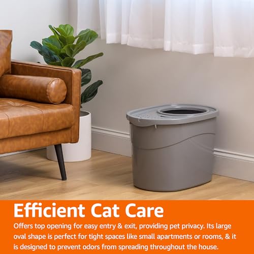 Amazon Basics Large Cat Litter Box with High Sides, Top Entry, Odor Control, Includes Scoop, 20.5 x 14.75 x 14.38 inches, Grey - color: Grey, style: Top Entry