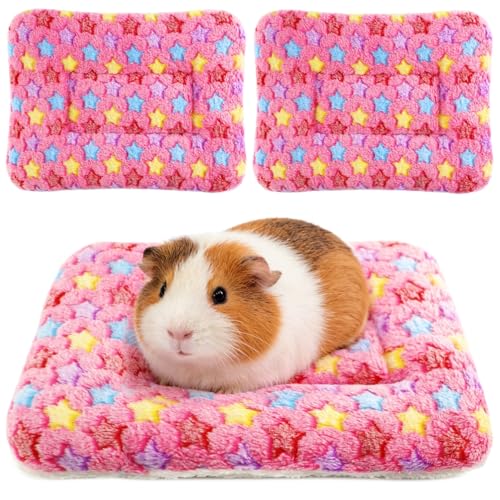 Guinea Pig Bed, 2 Pack (12x10 Inch) Soft Plush Small Animal Bed Mat, Washable Bedding Blanket Sleeping Warm Pad for Bunny, Rat, Ferret, Chinchilla - color: Pink