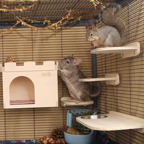 Chinchilla Wooden Platform Set Chinchilla Cage Ledges | Small Animals Cage Accessories for Squirrel Gerbil Suger Glider Hamsters (3Pcs of Small Platform)