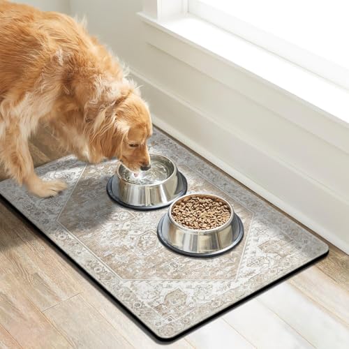 Dog Food Mats for Floors, Absorbent Dog Bowl Mat for Food and Water Dispenser Mat, Quick Dry Cat Food Mat Pet Supplies - color: Beige, size: S(12"×20")