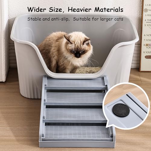 Litter Box Step Cat Ramp Litter Catcher for Cat Litter Boxes Height Adjustable Litter Mat for Small and Senior Cats Washable Water-Proof - Grey