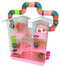 Pink Large Twin Tower Habitat Hamster Home Rodent Gerbil Mouse Mice Rat Wire Animal Cage Long Crossover Tube Expandable and Customizable with Hide House Running Wheel Food Bowl Water Bottle Deep Base - color: Pink, size: 31.0"L x 14.5"W x 33.0"H