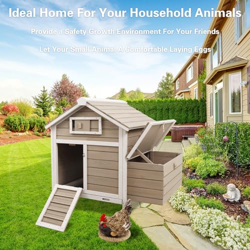Gowoodhut Chicken Coop Rabbit Hutch with Removable Trays,Raised Floor Hen House with Nesting Box,Wooden Outdoor Poultry Cage Pet House with Ramp Run Hen Cage for Garden Backyard(Grey) - size: Chicken-26