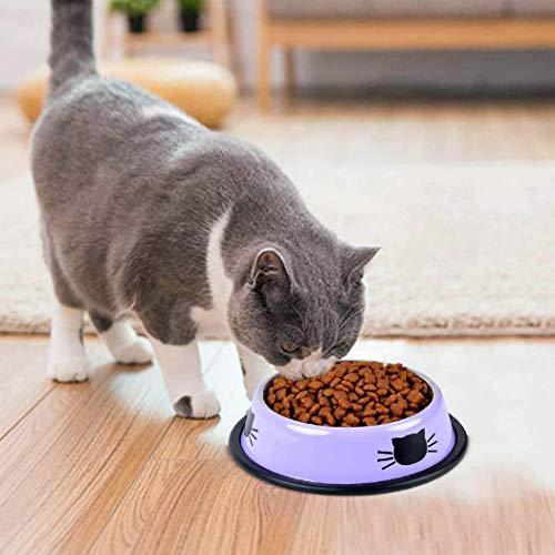 SUOXU Cat Bowls,Stainless Steel Cat Water Food Bowl,Puppy Feeding Bowl,Set of 3 Shallow Pet Bowl Rubber Base Non Slip Small Dogs Feeder Bowls - color: Blue/purple/green