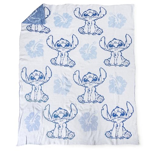 Jay Franco Disney Lilo and Stitch Feather Knit Fluffy Throw Blanket - Blue Floral Fuzzy Blanket Measures 50 x 60 Inch | Super Soft Lightweight Bedding - color: Blue - Stitch