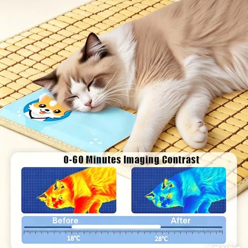 OULIGET Pet Cooling Mat, Waterproof Breathable Bamboo Cushions for Cat Dog Hamster Rabbit, Anti-Slip Easy Carry Clean, 15.5 in