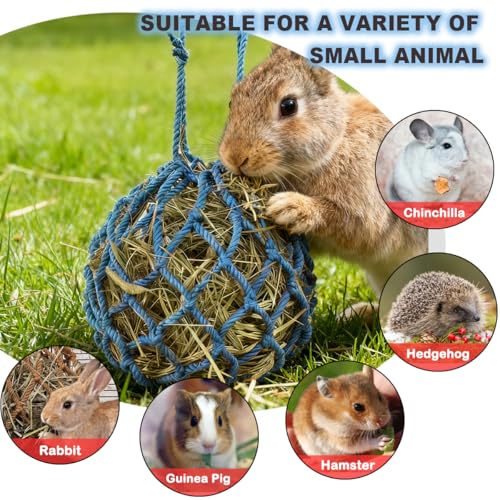 2 Pcs Rabbit Hay Feeder Mesh Bags, 2 Metal Hooks Hanging Hay Mesh Bags, Guinea Pig Hay Bags, High-Capacity Bunny Hay Feeder Bag for Rabbits, Chinchillas, Hamsters, Small Pets