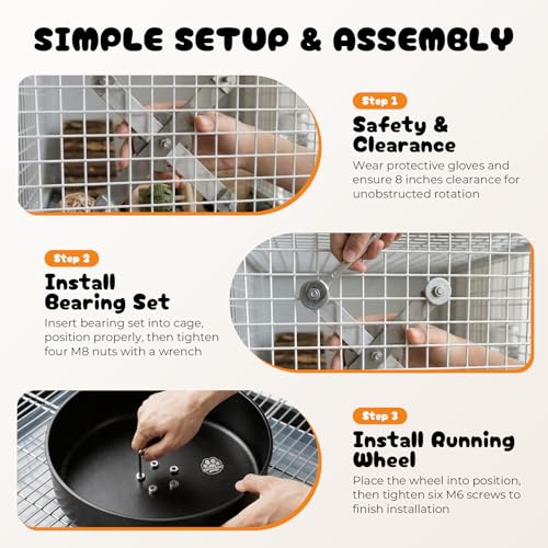 15" Silent Chinchilla Running Wheel, Aluminum Alloy Noiseless Exercise Wheel, Small Animal Running Wheel, Ultra Smooth Bearing, Large Comfort Wheel for Chinchilla, Hamster, Hedgehog & Small Pets,Black