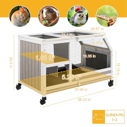 Guinea Pig Cage Indoor, Large Small Animal Cage on Wheels with Ramp & Hideout, Easy Clean Hamster Cage with Deep Pull-Out Tray for Rabbit, Hedgehog, Gerbil, Rat, Chinchilla