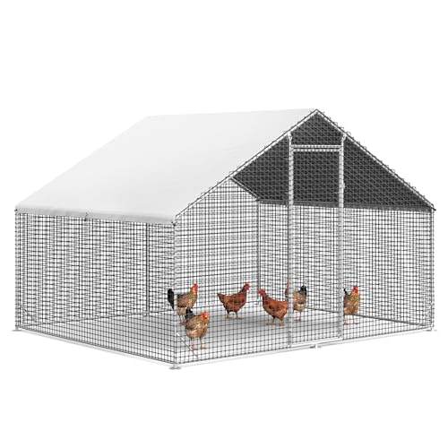 Large Walk-in Chicken Coop with Chicken Run, Galvanized Poultry Enclosure with Waterproof Anti-UV Cover and Security Lock, Ideal for Rabbit, Duck, Backyard and Farm Yard，9.8'x 6.6'x 6.6' - size: 117.6"L x 78.7"W x 78.7"H