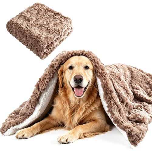 Self-Warming Dog Blankets for Small & Medium Dogs - Double-Sided Comfort Rabbit Fur & Sherpa, Thick Plush Washable Puppy Blanket for Couch & Bed Protector, Year-Round Cozy Pet Blanket, 25"X35" Coffee - color: Coffee, size: Large 25×35 inch