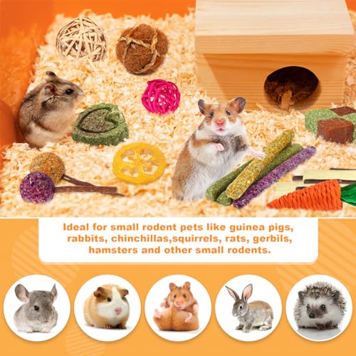 Hamster Toys Rat Toys Chinchilla Toys Hamster Chew Toys Natural Timothy Hay Sticks Apple Wood Sticks Ladder Bell Roller for Gerbil Guinea Pigs and Other Small Animal