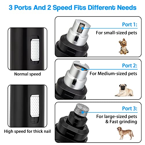 Casfuy Dog Nail Grinder Upgraded - Professional 2-Speed Whisper-Quiet Electric Pet Nail Trimmer Painless Paws Grooming & Smoothing for Small Medium Large Dogs & Cats (Black) - color: D-Black