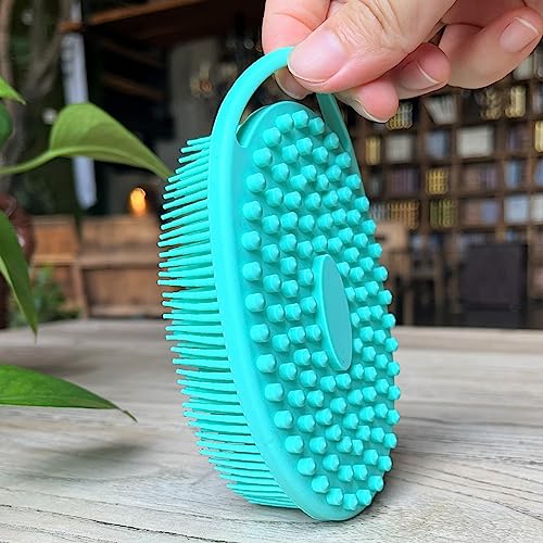 Premium Sensory Brushes for Kids or Autism,Soft Silicone Body Scrubber,2 in 1 Sensory Room Occupational Therapy,Silicone Loofah,Pets Shower Brush Bath Brush Shampoo Brush (3pcs(hangable-Oval)) - color: 3pcs(hangable-oval)