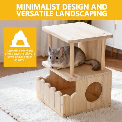Chinchilla Hideout, Natural Wooden Hamster House Hideout | Double Room Detachable Small Pet House Habitats, Small Animal House Chinchilla Cage Accessories for Squirrel, Sugar Gliders - color: J