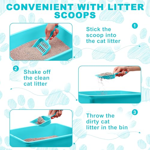 Amyhill 5 Pcs Open Cat Litter Box Kitten Litter Pan with 5 Scooper Medium Plastic Pet Tray Durable Nonstick Kitten Box for Indoor Pets Cats Rabbit Supply Easy to Clean, 14.6x10.6x3.4 Inch (Blue) - color: Blue