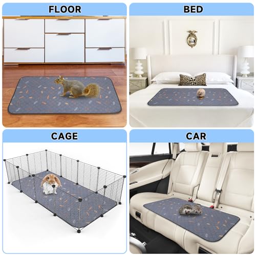 Sunheir 2 Pack Washable Guinea Pig Pee Pads, 24" x 48" Waterproof Reusable Guinea Pig Cage Liners, Absorbent Bedding Training Mat for Small Animal Guinea Pigs Rabbit Bunny Hamster (Leaves - Deep Grey) | Waterproof Super Absorbent Small Animal Mat for Guin