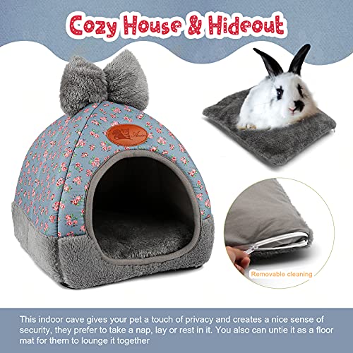 YUEPET Bunny Hideout, Guinea Pig Cave Bed, Bowknot House for Dwarf Rabbits | Rabbit Hideout, Enclosed Cave Design, Removable Cushion,Cozy Large Bunny Hideout, Floral Pattern, Indoor Cage Use