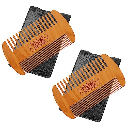 Viking Revolution Wooden Beard Comb & Case - Pocket Comb, 2 Pack - style: Beard Comb 2 Pack